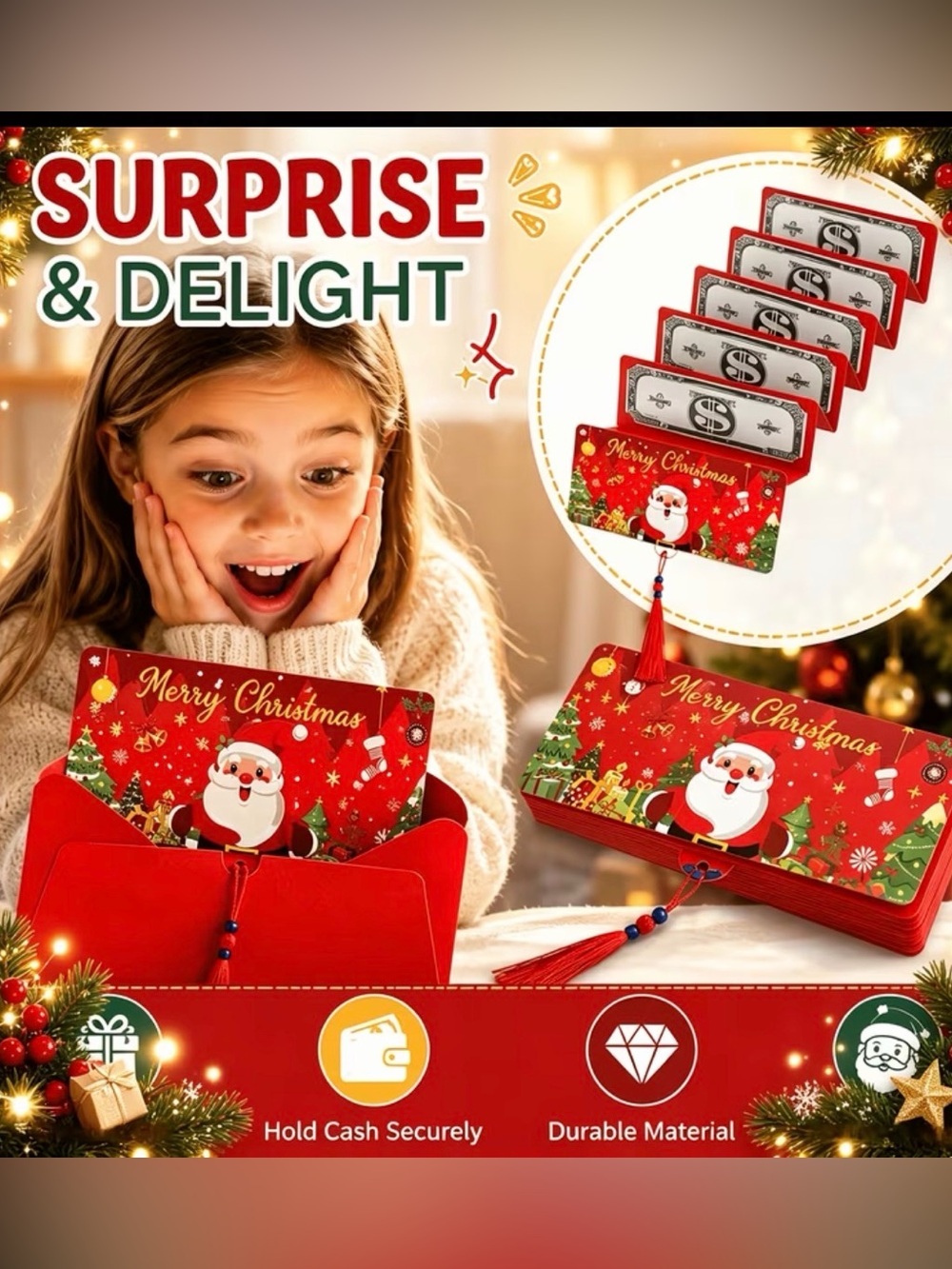 Holiday Surprise Christmas Money Gift Envelope
